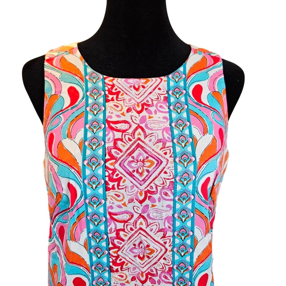 London Times Womens Sleeveless Shift Dress Pink Multicolor Geometric Size 6 - Picture 7 of 11